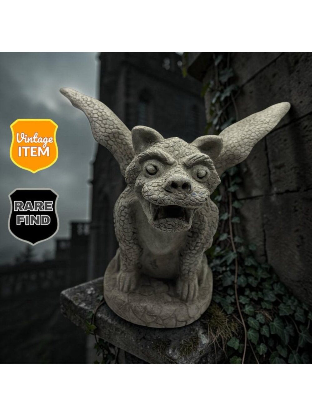 Vintage Protector of Writing Stone Winged Gargoyle Pen/Pencil Holder. REPAIRED.